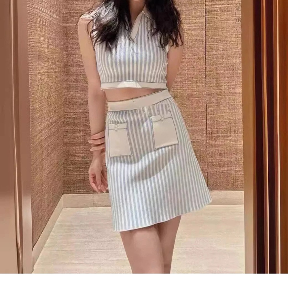Sandro Blue and White Striped A-Line Skirt